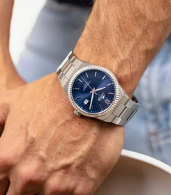 Lotus heren blauw 316l roestvrij staal horloge armband