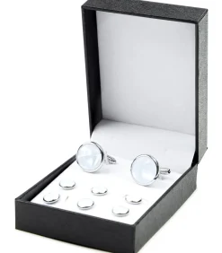 Manchetknoop Studs Rond Zilver Wit
