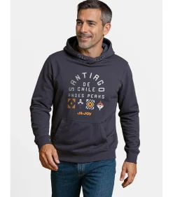 Marineblauw T-shirt met lange mouwen voor heren met Santiago-print