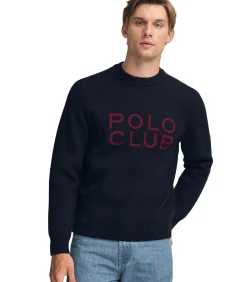 Marineblauwe gebreide trui met Polo Club-logo in contrasterende kleur