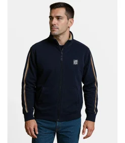 Marineblauwe herensweater met fleece binnenkant