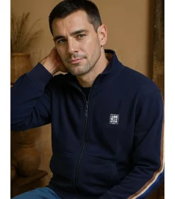 Marineblauwe herensweater met fleece binnenkant