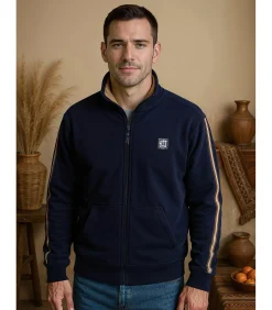 Marineblauwe herensweater met fleece binnenkant