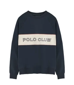 Marineblauwe sweater met relaxed fit, ronde hals en Polo Club-logo
