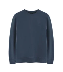 Marineblauwe sweater met vintage washing en Rigby Go-logo