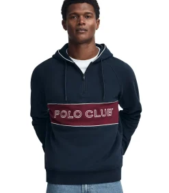 Marineblauwe sweater met halve rits en Polo Club-logo