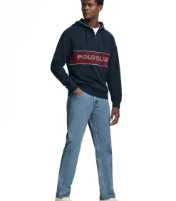 Marineblauwe sweater met halve rits en Polo Club-logo