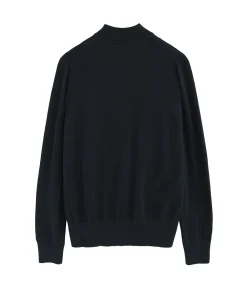 Marineblauwe trui van wolmix met Perkins-kraag en geborduurd Rigby Go-logo