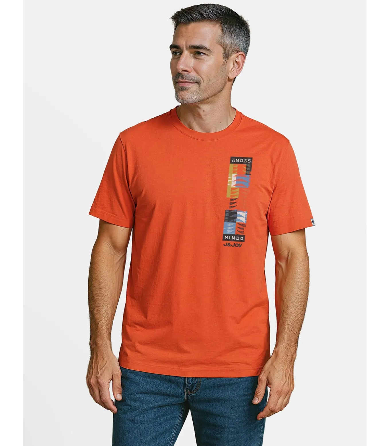 Oranje heren t-shirt met opdruk op de rug