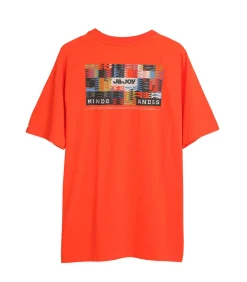 Oranje heren t-shirt met opdruk op de rug