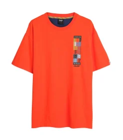 Oranje heren t-shirt met opdruk op de rug