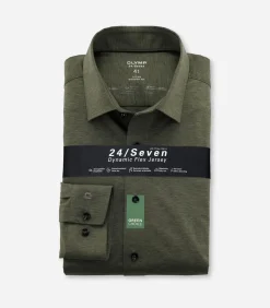Overhemd 24/7 Modern Fit Jersey Olijfgroen