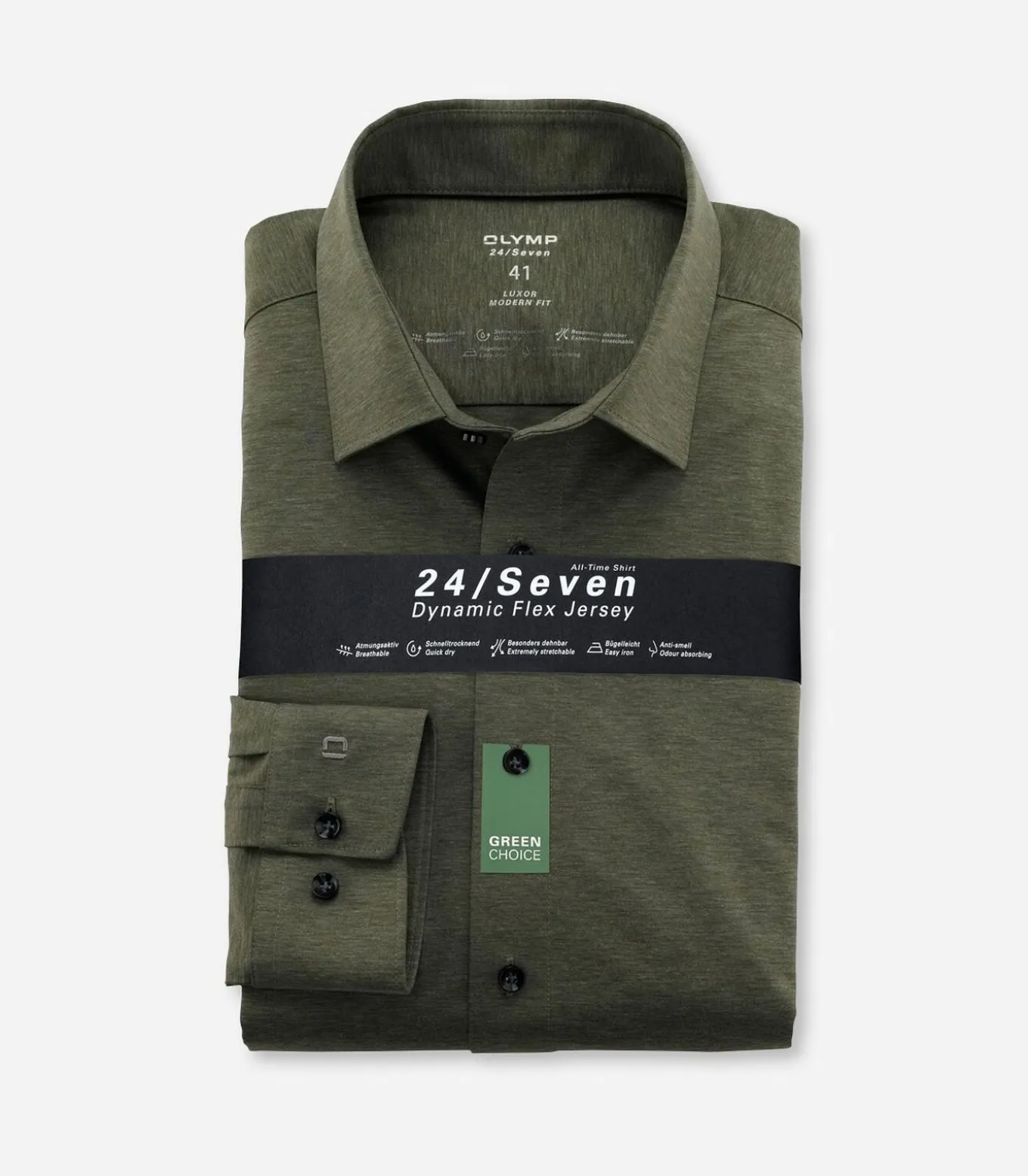 Overhemd 24/7 Modern Fit Jersey Olijfgroen