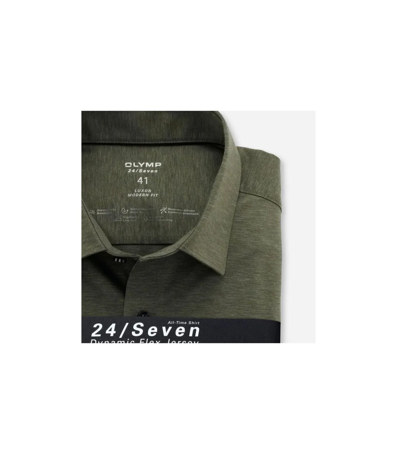 Overhemd 24/7 Modern Fit Jersey Olijfgroen