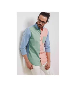 Overhemd Shirt Colourblock Blauw Groen Oranje