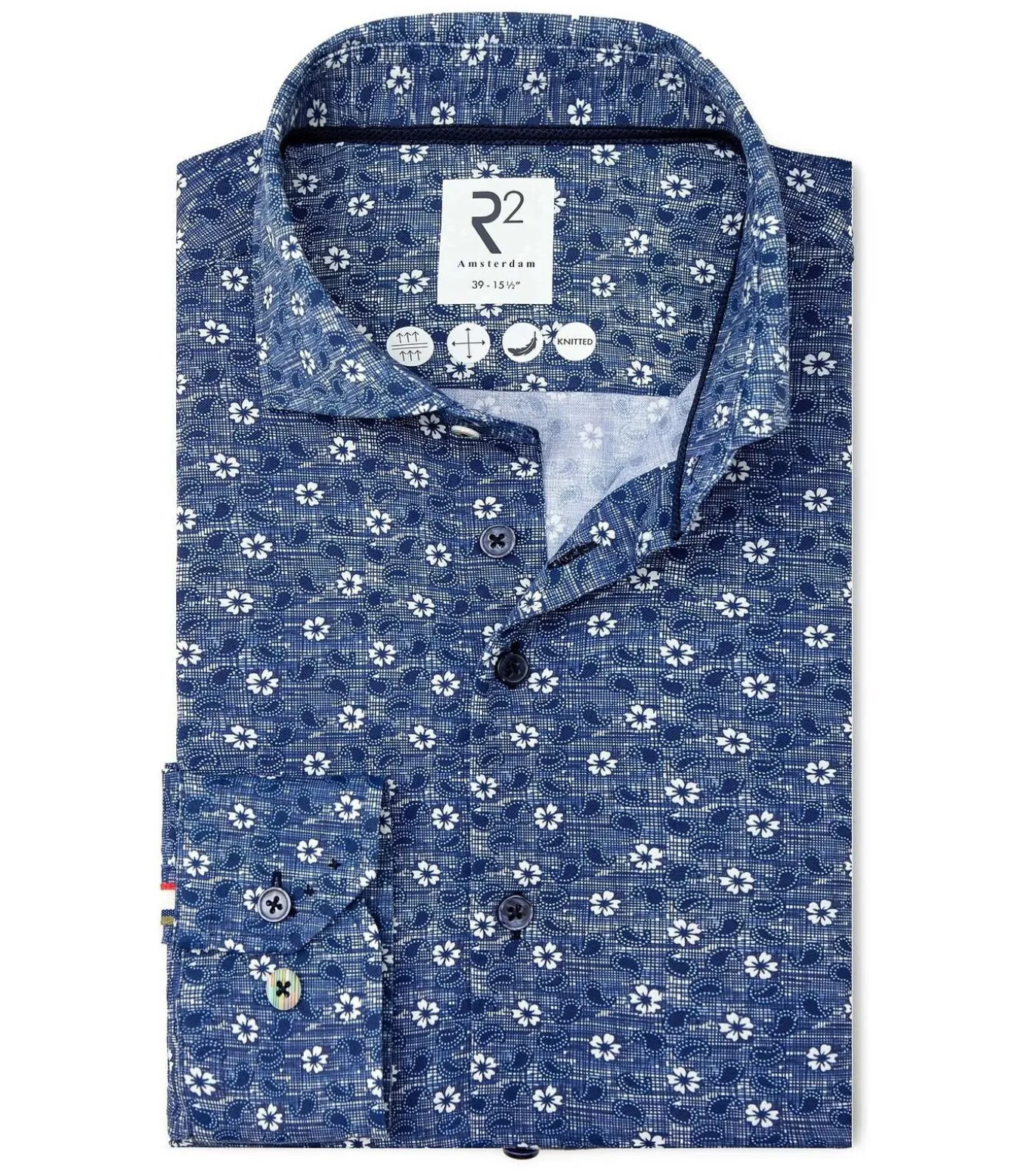 Overhemd Korte Mouwen Print Donkerblauw
