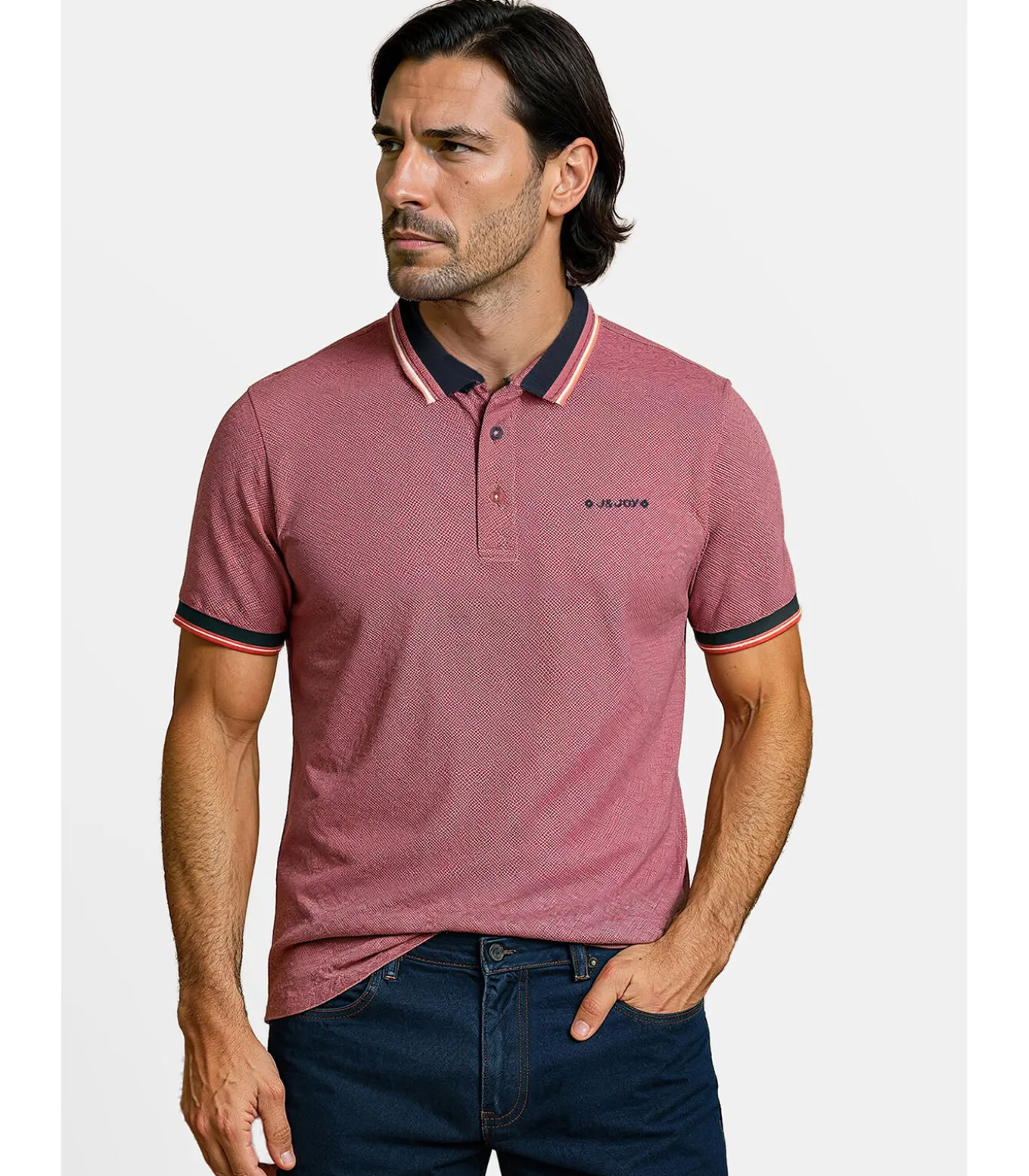 Paars poloshirt voor heren met contrasterende afwerkingen