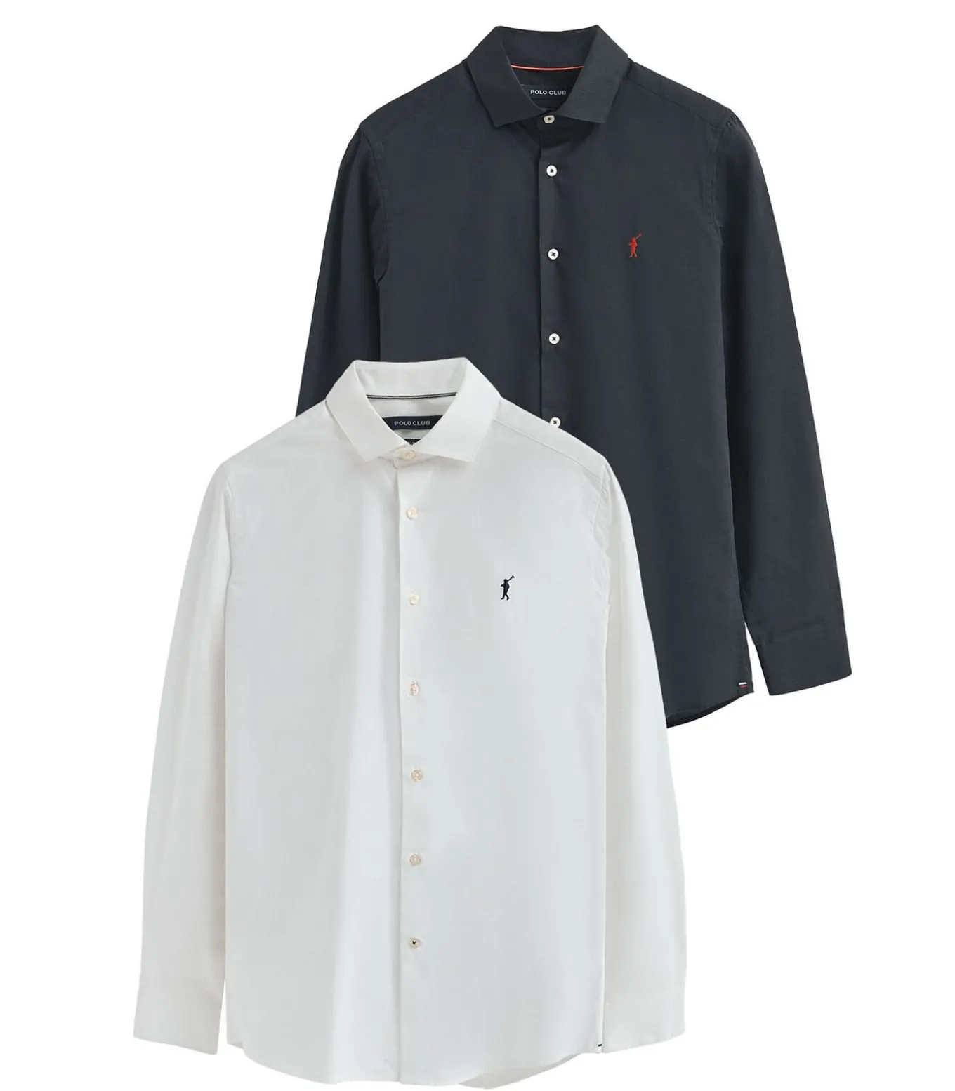 Pack van twee herenhemden van poplin katoen in wit en marineblauw met slim fit en Rigby Go-logo