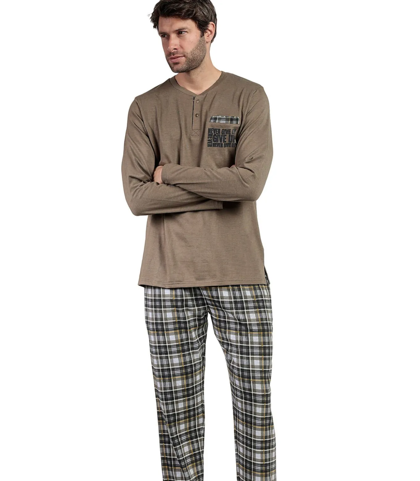 Pyjama broek top lange mouwen Never Give You Up