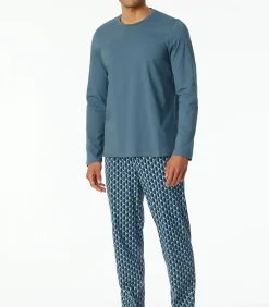Pyjama heren Katoen lange mouw- Atlantic Blue - Zonder boordjes