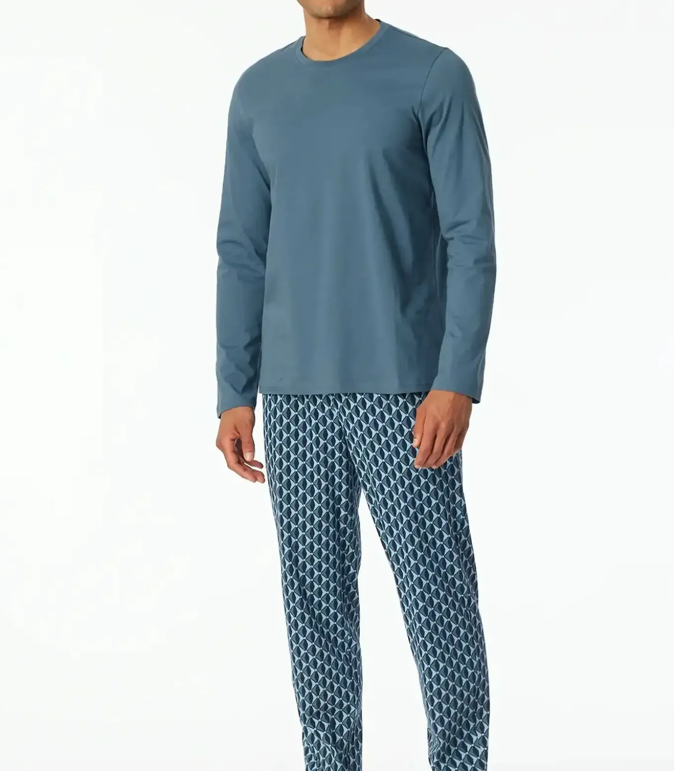 Pyjama heren Katoen lange mouw- Atlantic Blue - Zonder boordjes