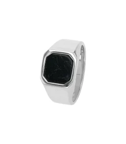 Ring voor mannen, roestvrij staal, lijnsteen