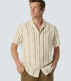 Shirt met korte mouwen, resort kraag en 3 neutraal gekleurde strepen