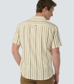 Shirt met korte mouwen, resort kraag en 3 neutraal gekleurde strepen