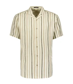 Shirt met korte mouwen, resort kraag en 3 neutraal gekleurde strepen