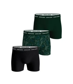short 3 pack cotton stretch boxer black / print / green