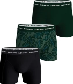 short 3 pack cotton stretch boxer black / print / green