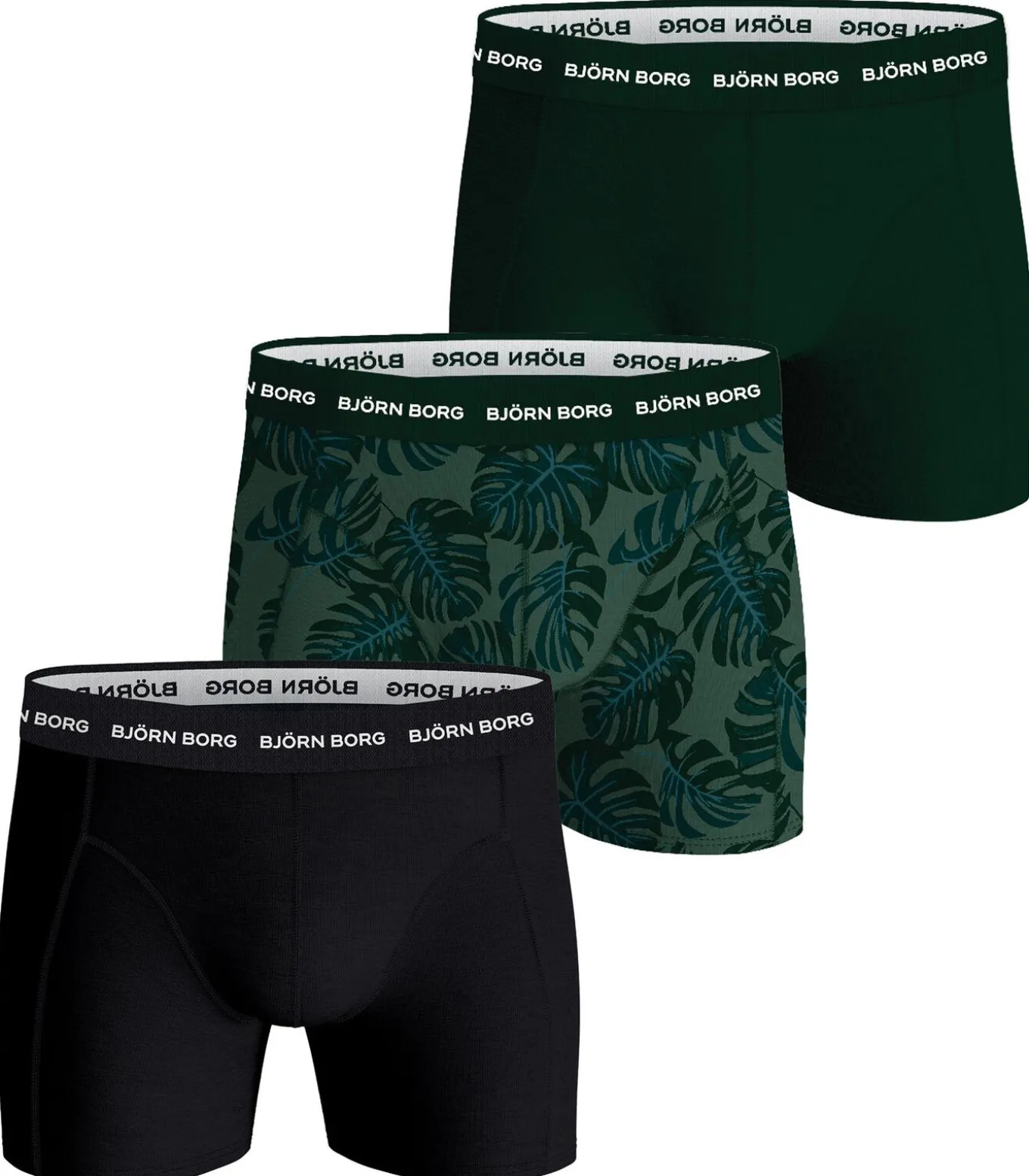 short 3 pack cotton stretch boxer black / print / green