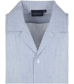 Short Sleeve Overhemd Stripe Seersucker Lichtblauw