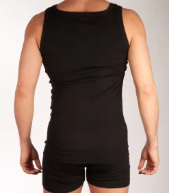 singlet 2 pack new basic cotton 4-1 rib black