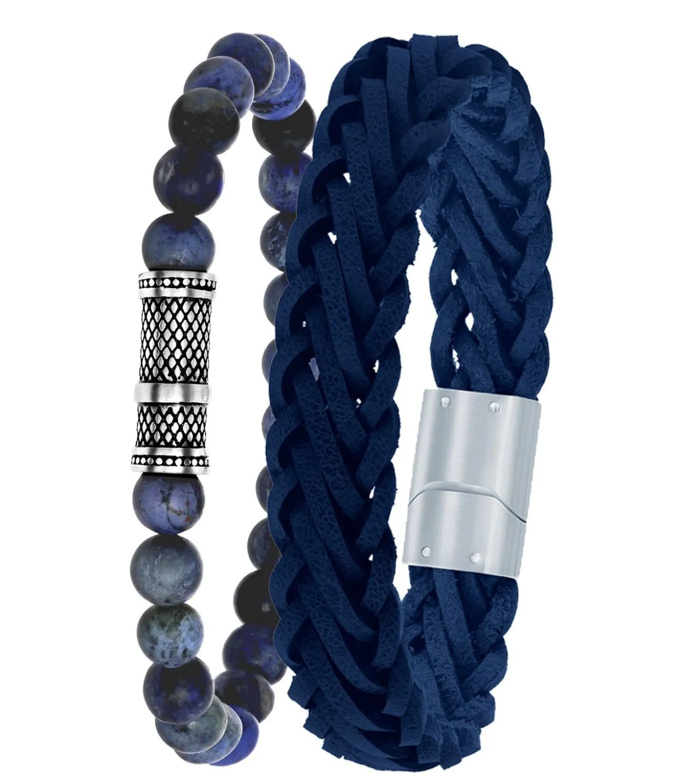 Stalen set met licht blauw leer&dumortierite