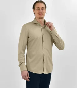 Strijkvrij Overhemd - Japanese Knitted - Beige - Slim Fit