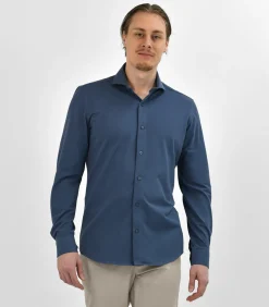 Strijkvrij Overhemd - Japanese Knitted - Blauw - Slim Fit