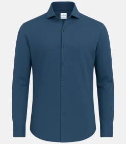 Strijkvrij Overhemd - Japanese Knitted - Blauw - Slim Fit