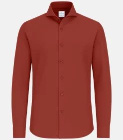 Strijkvrij Overhemd - Japanese Knitted - Rood - Slim Fit