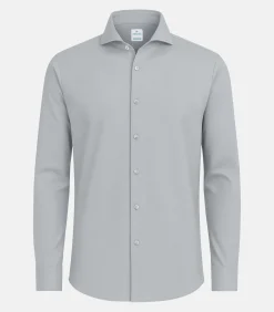 Strijkvrij Overhemd - Japanese Knitted - Lichtgrijs - Slim Fit