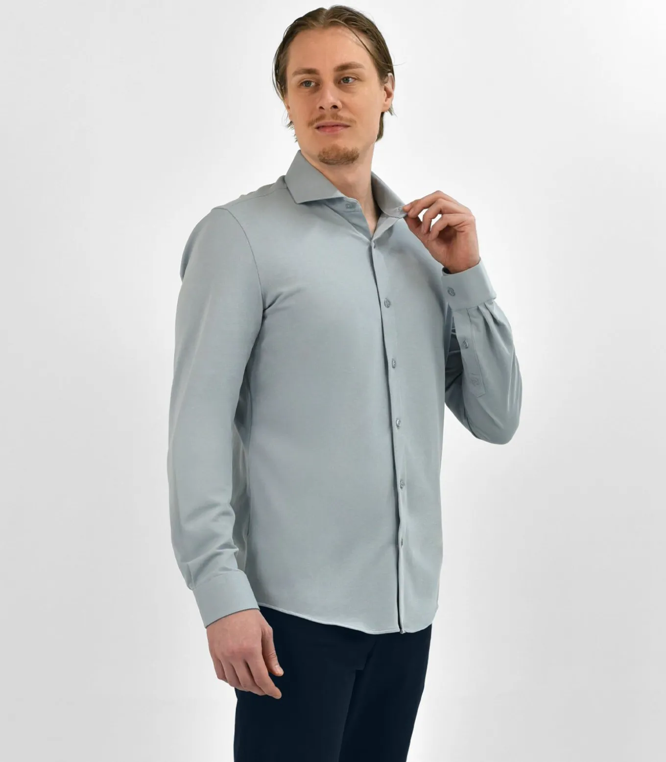 Strijkvrij Overhemd - Japanese Knitted - Lichtgrijs - Slim Fit