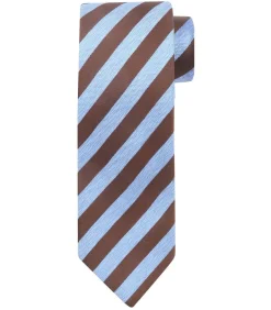 Stropdas Zijde Streep Blauw Bruin