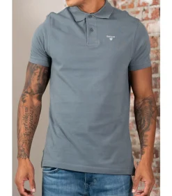 Tartan pique polo shirt - bluestone