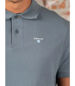 Tartan pique polo shirt - bluestone