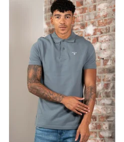 Tartan pique polo shirt - bluestone