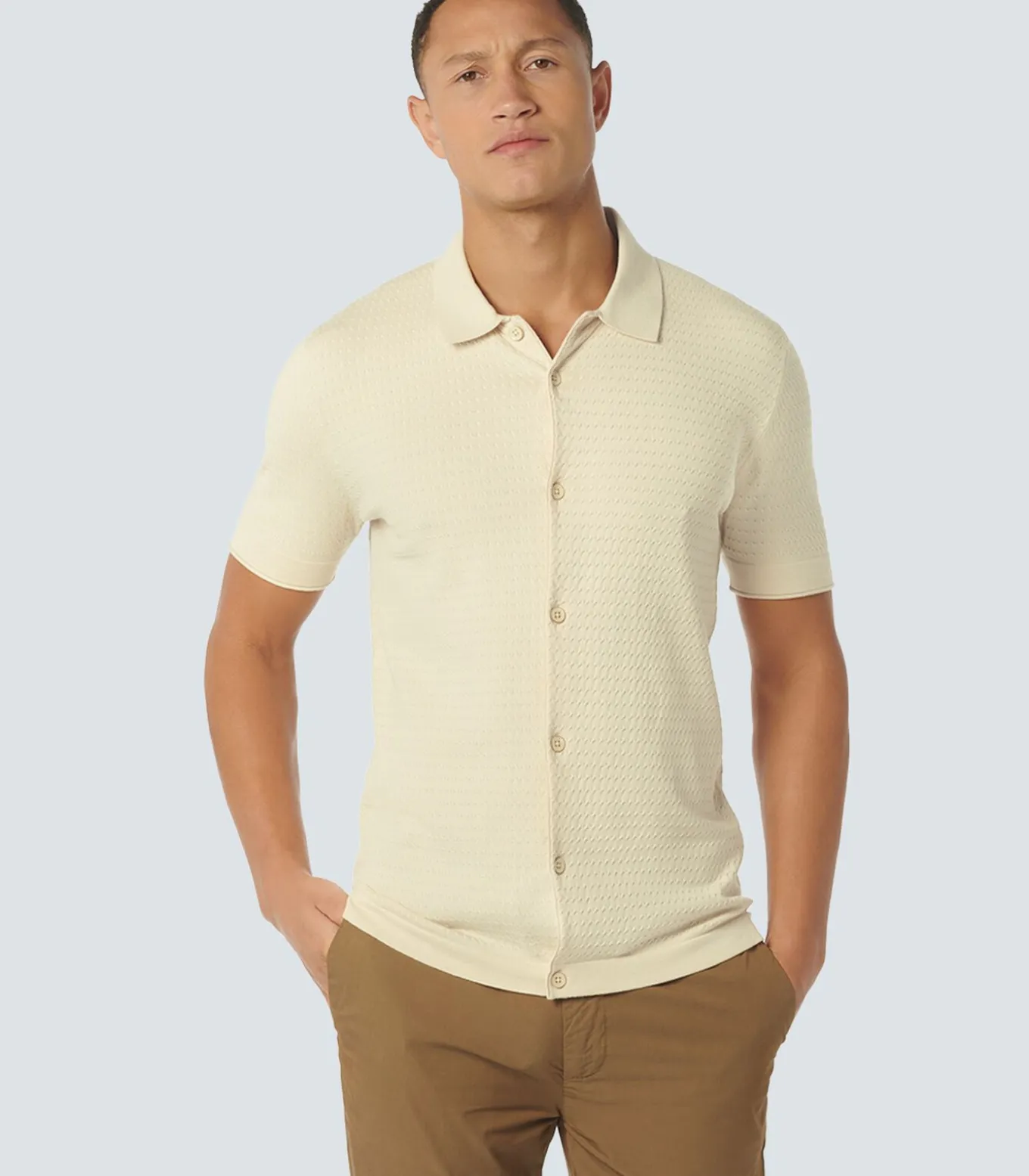 Trui Korte Mouw Volledig Knoop Mix Jacquard Effen
