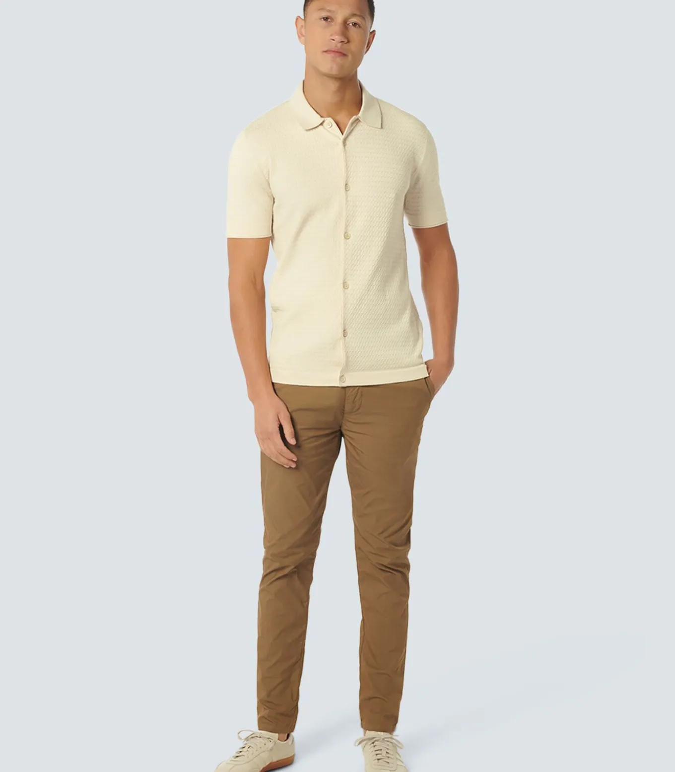 Trui Korte Mouw Volledig Knoop Mix Jacquard Effen