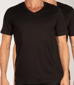 t-shirt v-hals 2 pack jacbasic tee black
