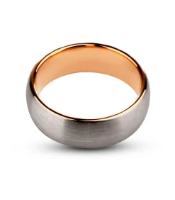 Tungsten Heren Ring met Geborsteld Staal - Rosé Goud Kleurig - Wolfraam