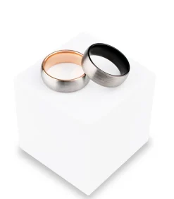 Tungsten Heren Ring met Geborsteld Staal - Rosé Goud Kleurig - Wolfraam